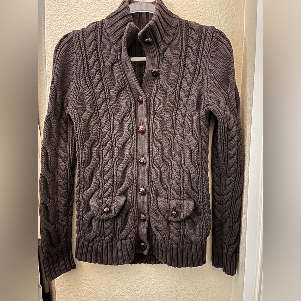 Land’s End  Brown Cable Knit Cardigan Sweater size Small